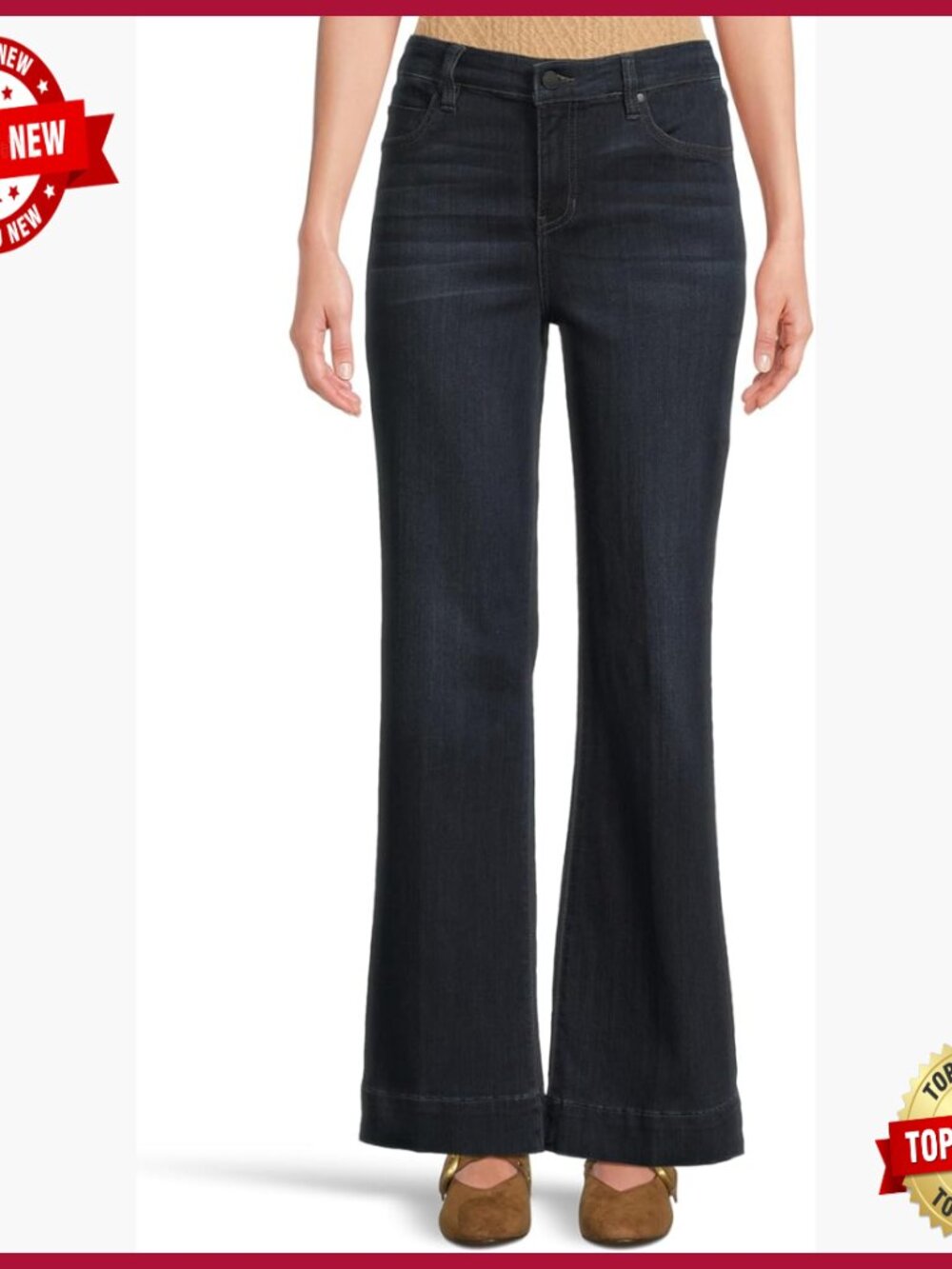 Mid-Rise Bootcut Jeans Wide Hem Slim Fit Denim Regular